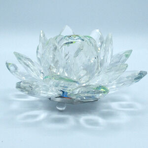 Crystal Lotus Flower Figurine Iridescent Glass Blue Green Decor